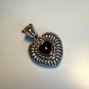Vintage 2-tone Renaissance Revival Black CZ's Heart Shape Pendant